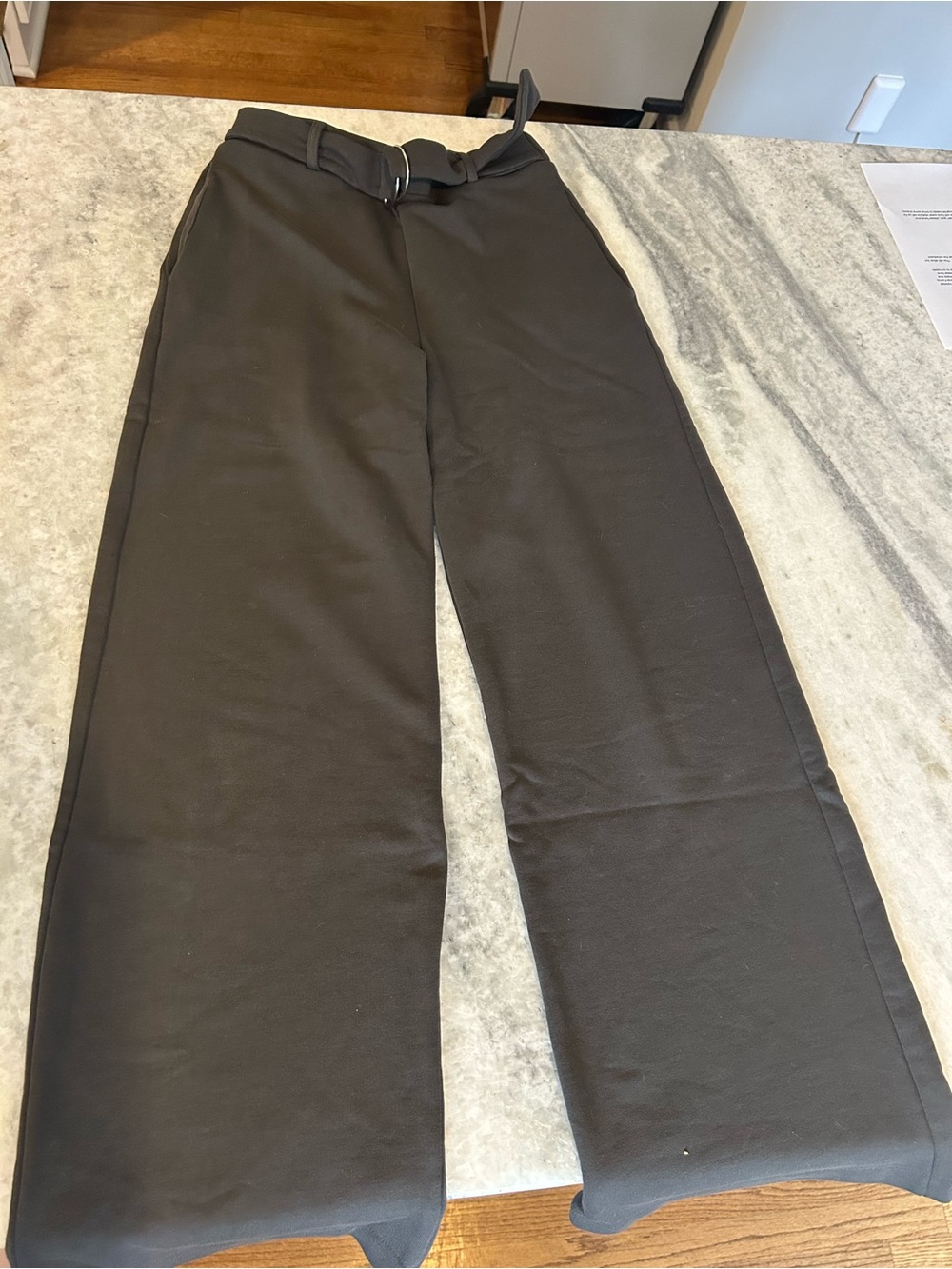 Zara dark grey Wide-Leg Women's Pants with Self-Tie Belt